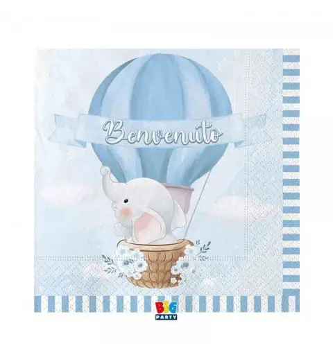 20 Tovaglioli  33 x 33 cm Benvenuto celeste elefantino 75684