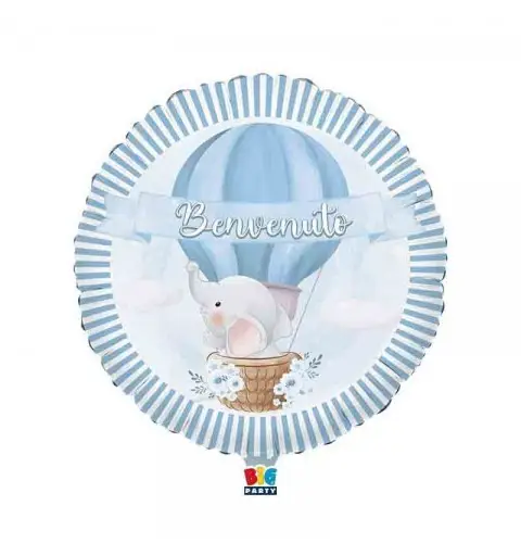 Palloncino Mylar 18 43 cm Benvenuto celeste elefantino 75729
