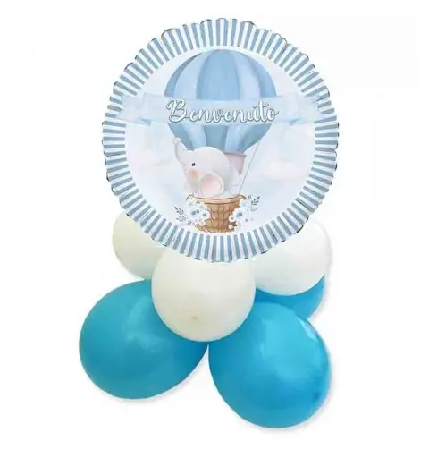 Centrotavola palloncini nascita benvenuto elefantino celeste
