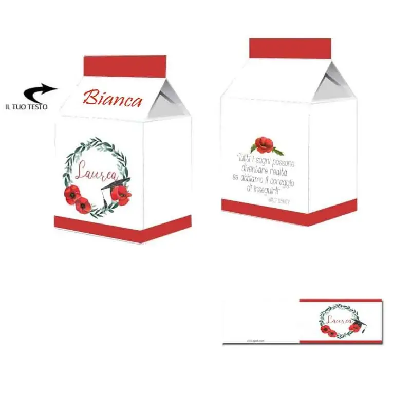 50 Scatoline Milk laurea papaveri + bigliettini bomboniera personalizzati