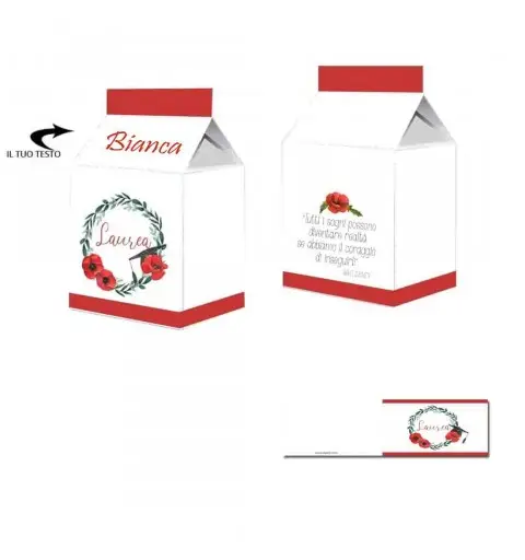 50 Scatoline Milk laurea papaveri + bigliettini bomboniera personalizzati