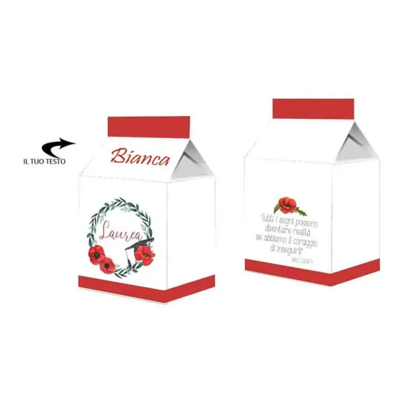 50 Scatoline Milk laurea papaveri + bigliettini bomboniera personalizzati