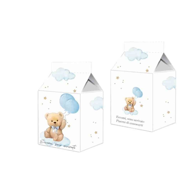 50 Scatoline Milk nascita teddy celeste + bigliettini bomboniera personalizzati