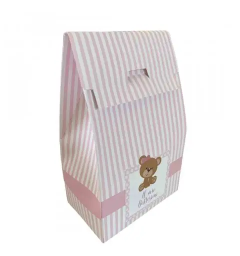 Scatolina Sacchetto Battesimo orsetta rosa - 12 pz