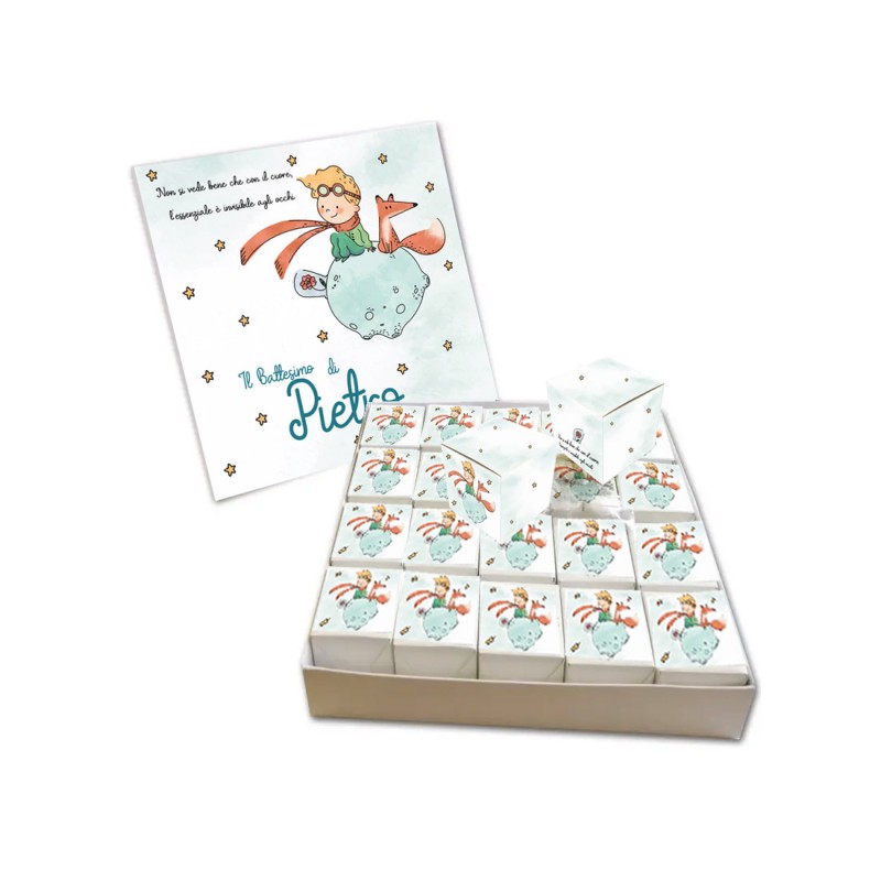 Set scatoline portaconfetti cubetto 20pz con Scatola Box Piccolo Principe New - Personalizzabile