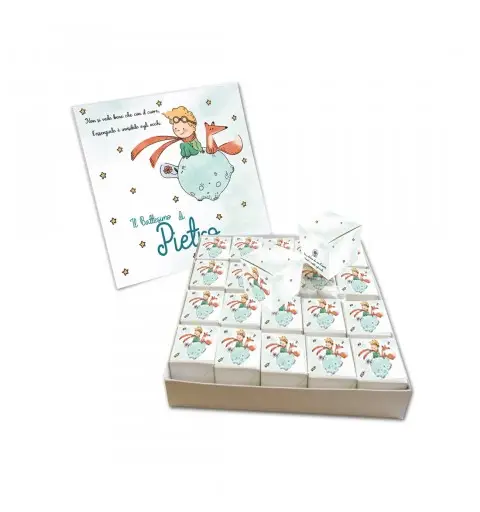 Set scatoline portaconfetti cubetto 20pz con Scatola Box Piccolo Principe New - Personalizzabile