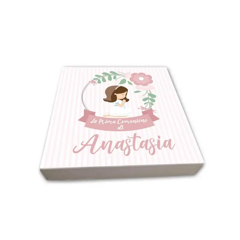 Set scatoline portaconfetti cubetto Prima Comunione Bimba 20pz con Scatola Box Personalizzabile