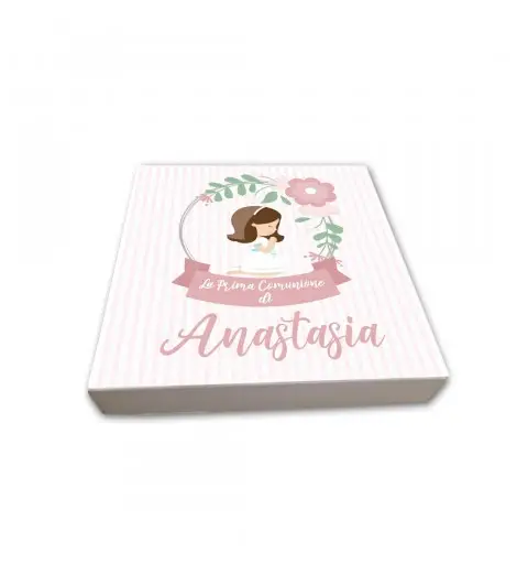 Set scatoline portaconfetti cubetto Prima Comunione Bimba 20pz con Scatola Box Personalizzabile