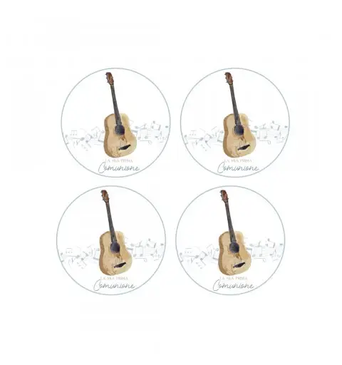 Adesivo Tondo Prima Comunione Chitarra / Musica - 1 PZ