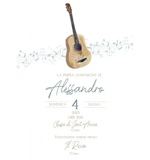 Inviti Personalizzabili Prima Comunione Chitarra / Musica 20 pz.