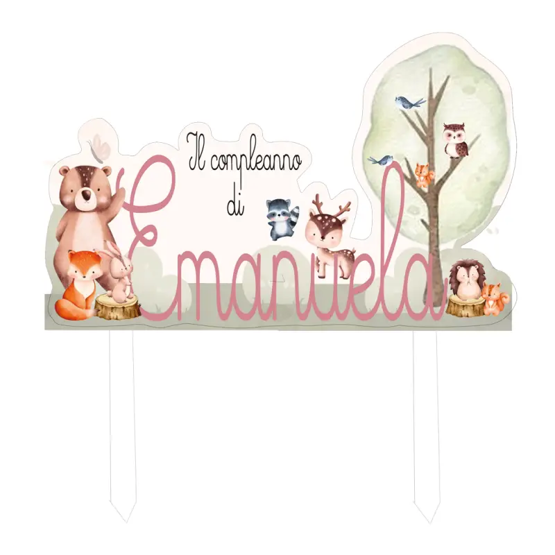 Cake Topper Animaletti del bosco Personalizzabile in plexiglass