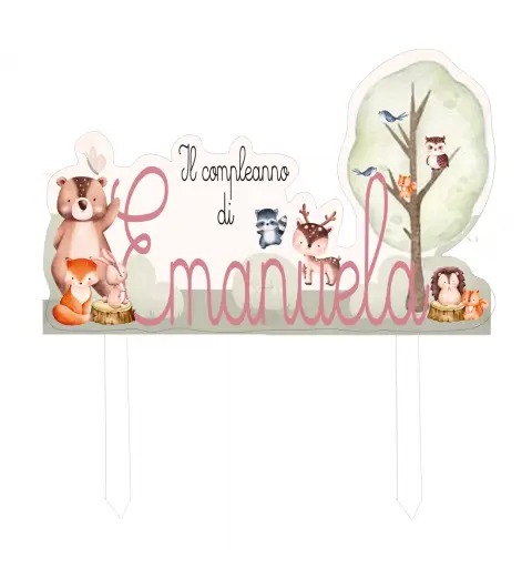 Cake Topper Animaletti del bosco Personalizzabile in plexiglass