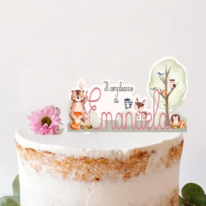 Cake Topper Animaletti del bosco Personalizzabile in plexiglass