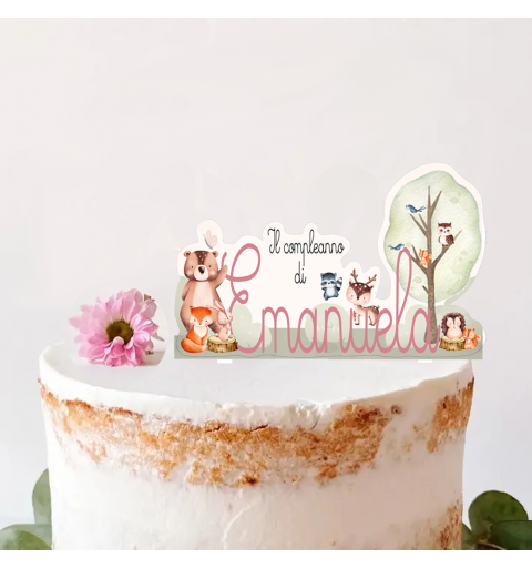 Cake Topper Animaletti del bosco Personalizzabile in plexiglass