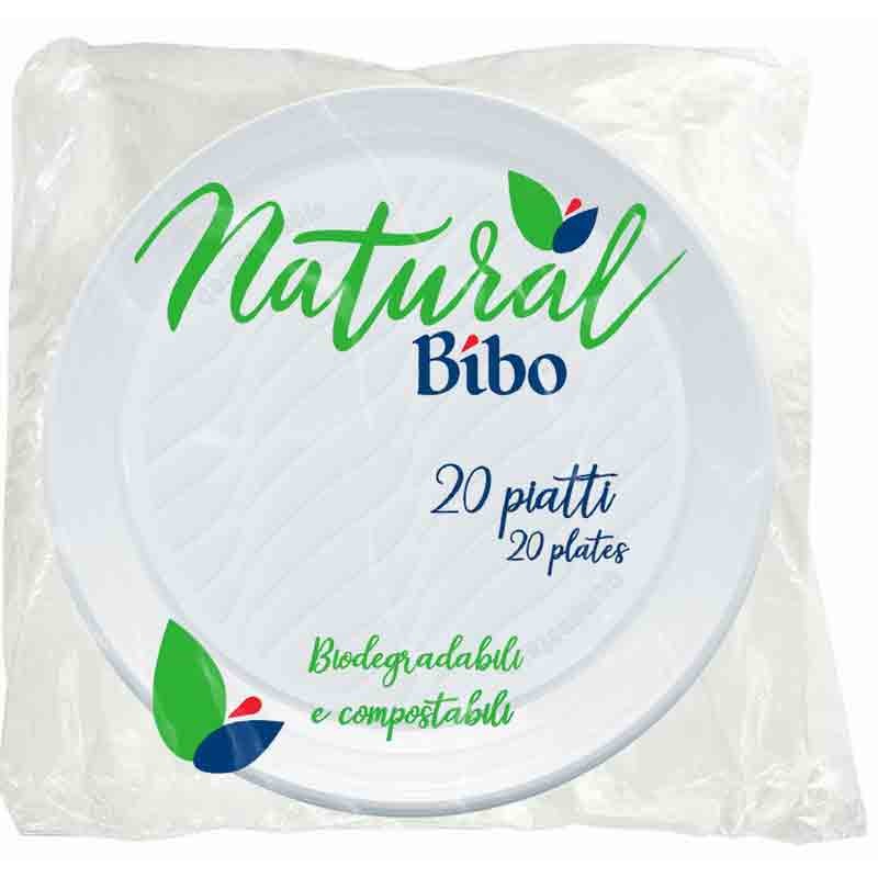 bibo natural 20 piatti dessert Bianchi dm 17 biodegradabili e compostabili
