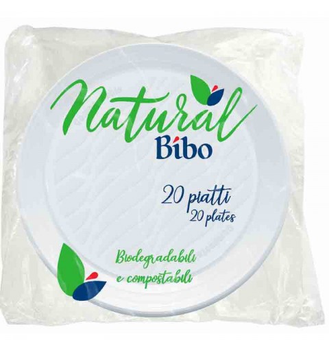 bibo natural 20 piatti dessert Bianchi dm 17 biodegradabili e compostabili