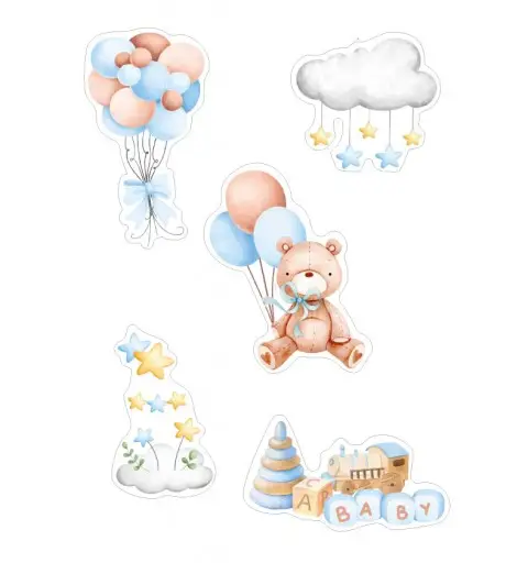 Cake Topper Picks Orsetto Celeste con Palloncini - 5pz