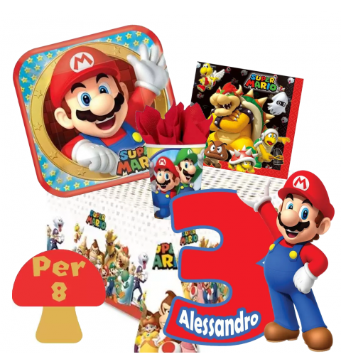 Kit n 81 Addobbi festa Super Mario con sagoma polistirolo personalizzabile