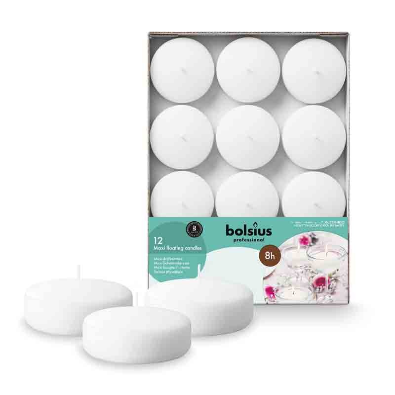 Candele galleggianti Maxi Bianco 12 pezzi Ø 7,6 cm Tempo di combustione 8 ore 103432202502