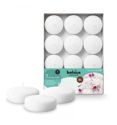 Candele galleggianti Maxi Bianco 12 pezzi Ø 7,6 cm Tempo di combustione 8 ore 103432202502