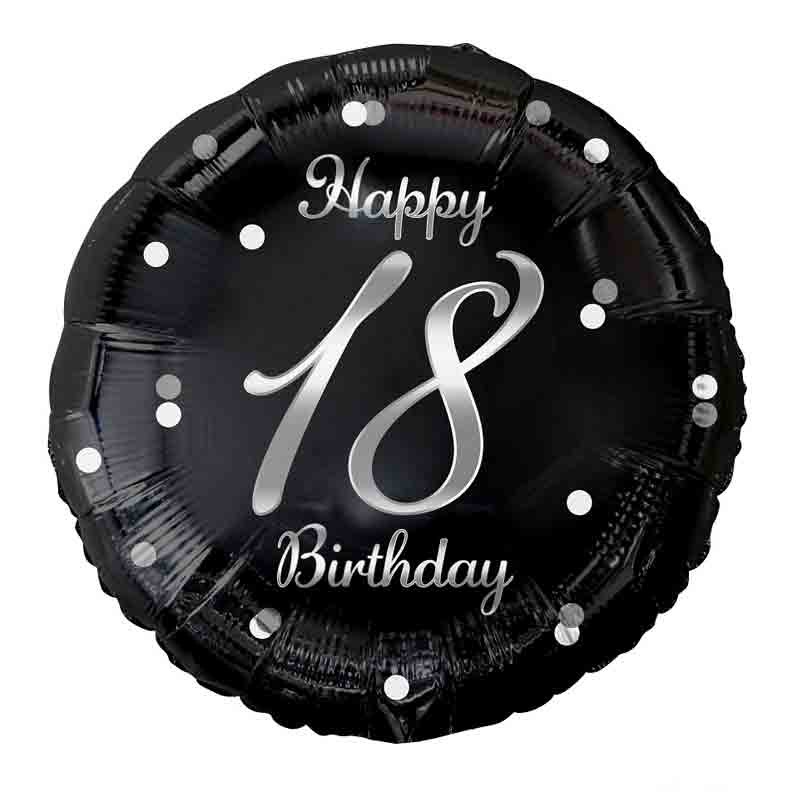 Palloncino foil B&C 18 Compleanno nero, stampa argento 18 43 cm FG-O18S