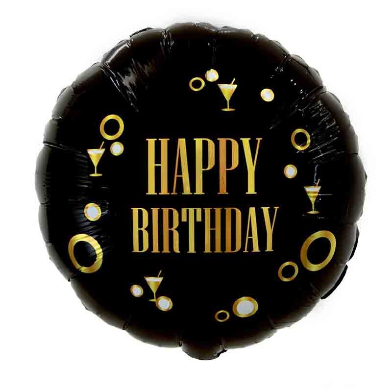 Palloncino foil Happy Birthday nero oro 18 43 cm  FG-OHBK