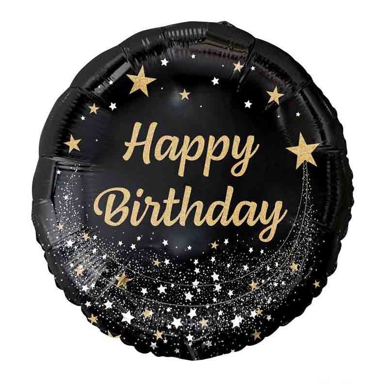 Palloncino foil Happy Birthday nero oro 18 43 cm FG-OHBC