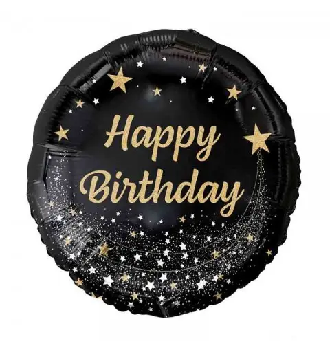 Palloncino foil Happy Birthday nero oro 18 43 cm FG-OHBC