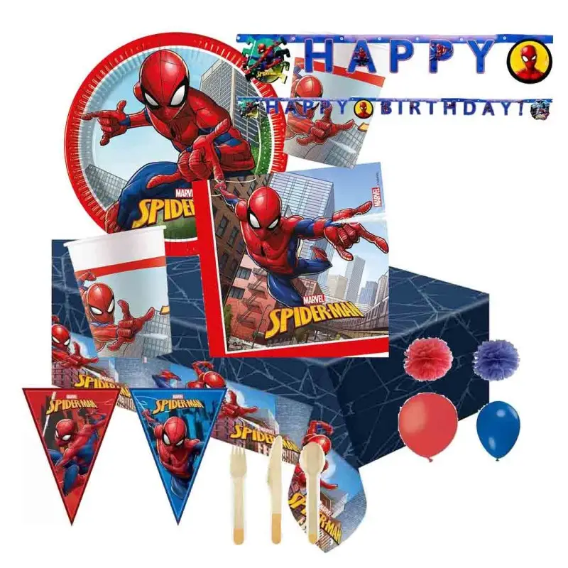 KIT N.71 SPIDERMAN UOMO RAGNO - SET FESTA CON POSATE LEGNO