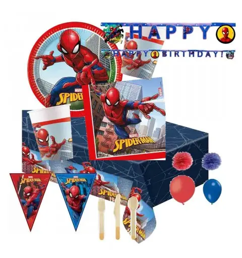 KIT N.71 SPIDERMAN UOMO RAGNO - SET FESTA CON POSATE LEGNO