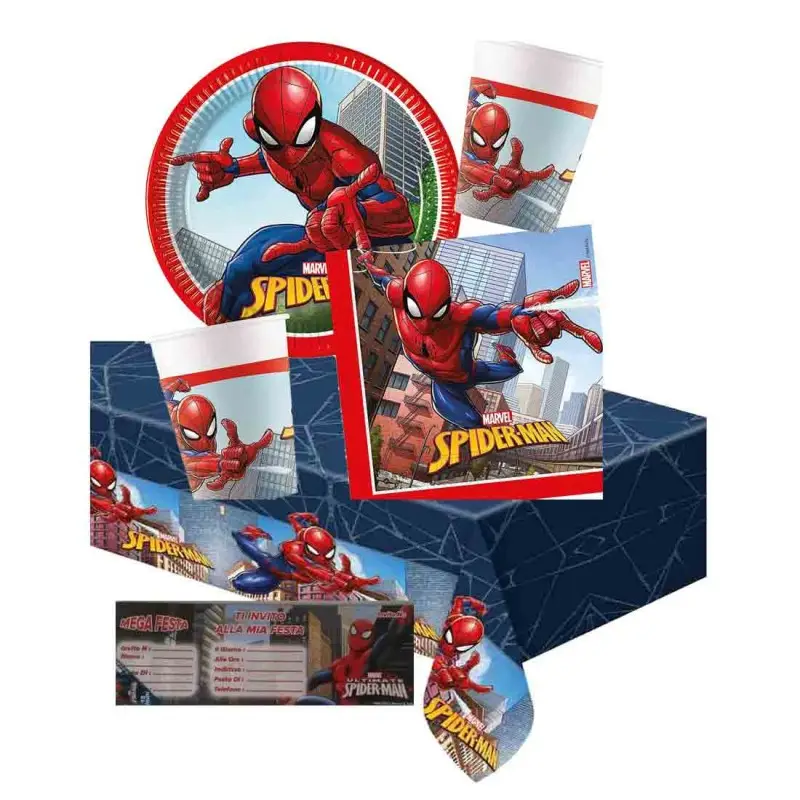 KIT N9 104 PZ COORDINATO TAVOLA FESTA BAMBINO SPIDERMAN CON INVITI