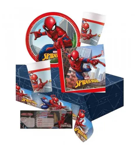 KIT N9 104 PZ COORDINATO TAVOLA FESTA BAMBINO SPIDERMAN CON INVITI