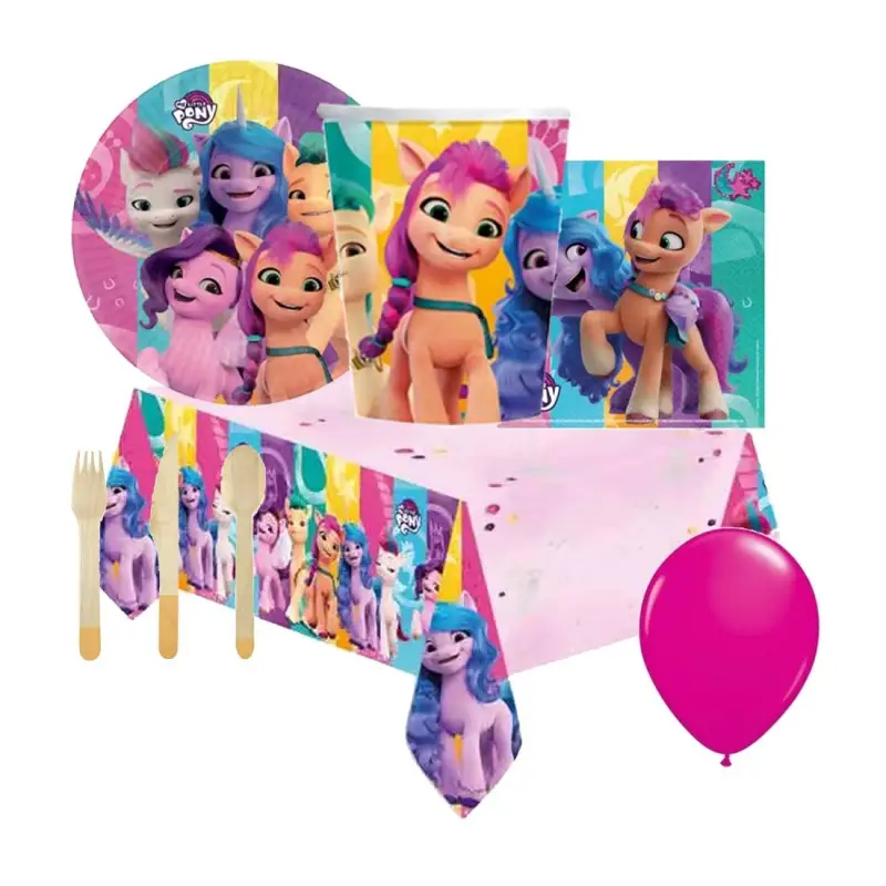 KIT 6 - 205 PZ. LITTLE PONY + FORCHETTE E PALLONCINI FUCSIA