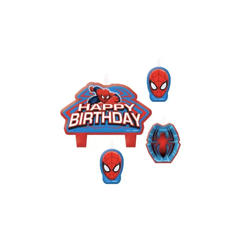 SET 4 CANDELE SPIDERMAN 171355-55 UOMO RAGNO CANDELINE DECORAZIONE TORTA CAKE 