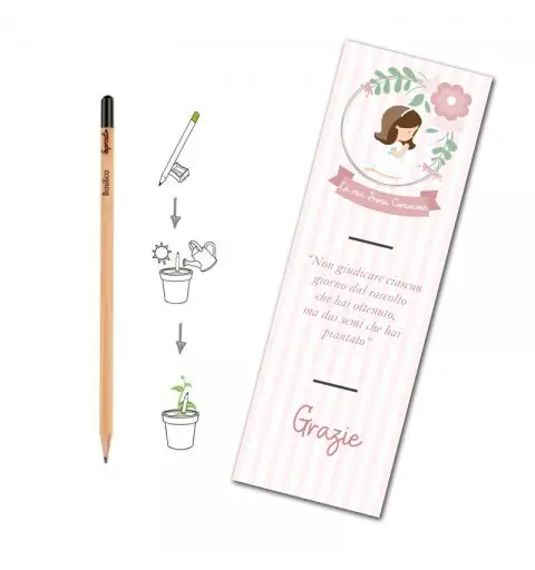 20 Segnaposto con matite piantabili prima comunione bimba rosa