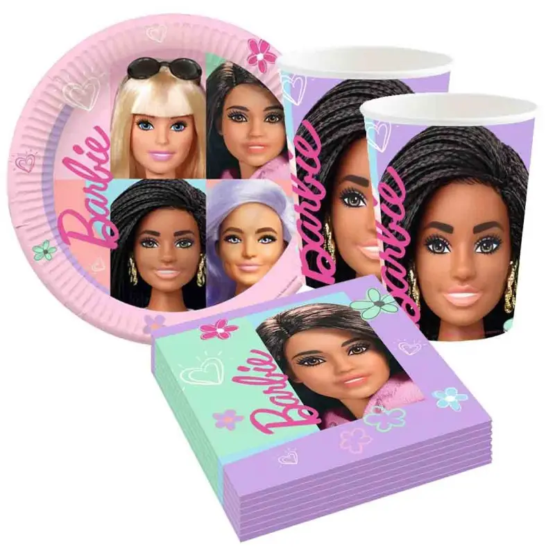 KIT N 2 COORDINATO TAVOLA COMPLEANNO BARBIE FESTA BAMBINA PARTY ADDOBBI