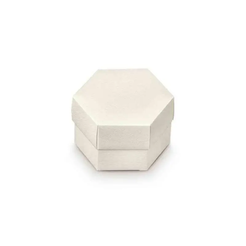 Scatolina portaconfetti esagonale seta bianco con divisiorio e coperchio 80 x 55 mm 12918
