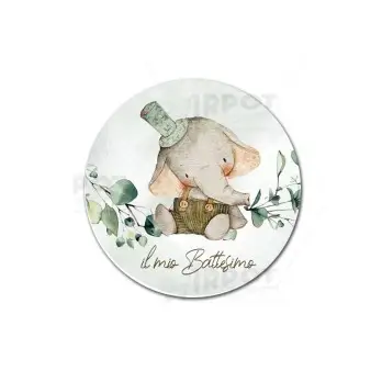 Adesivo Tondo Battesimo Elefantino Green - 1 PZ