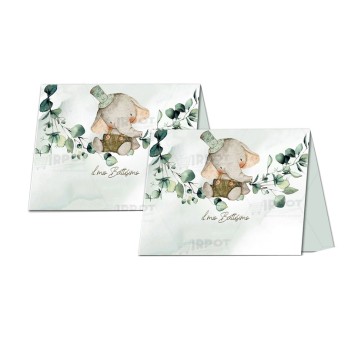 Targhetta Segnaposto Battesimo Elefantino Green