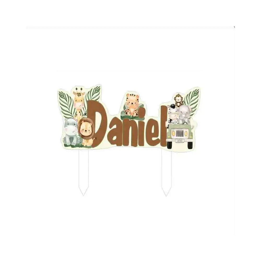 Cake Topper Safari Animali della giungla Personalizzabile in plexiglass