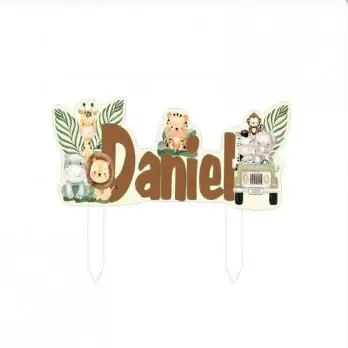 Cake Topper Safari Animali della giungla Personalizzabile in plexiglass