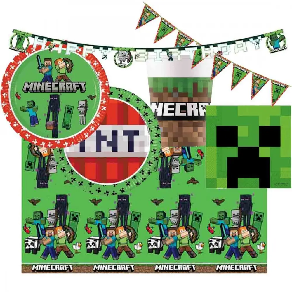 Kit 40 persone Minecraft con ghirlanda e bandierine