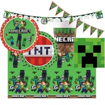 Kit 40 persone Minecraft con ghirlanda e bandierine