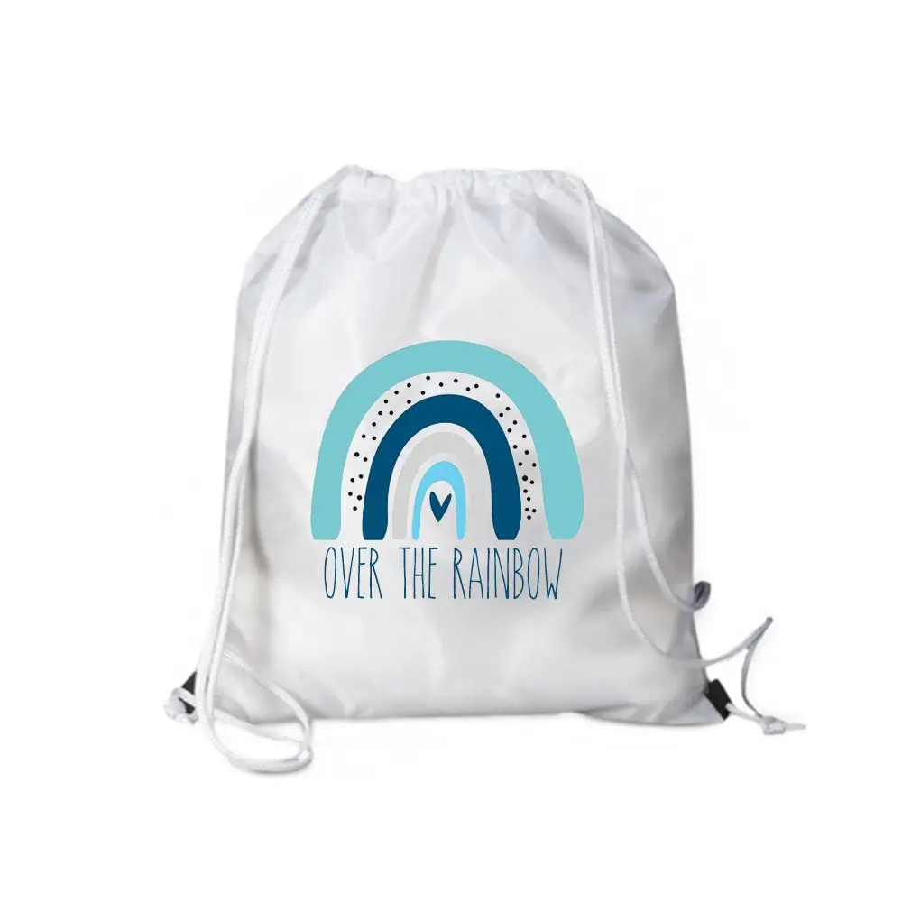 Sacca Zaino in Nylon arcobaleno boho celeste Personalizzabile - 5 pz