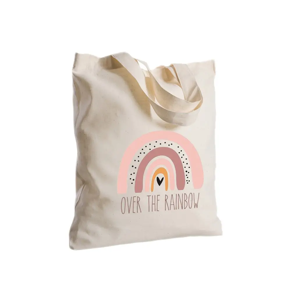 Borsa Shopper arcobaleno boho rosa in Tessuto Personalizzabile 2 pz