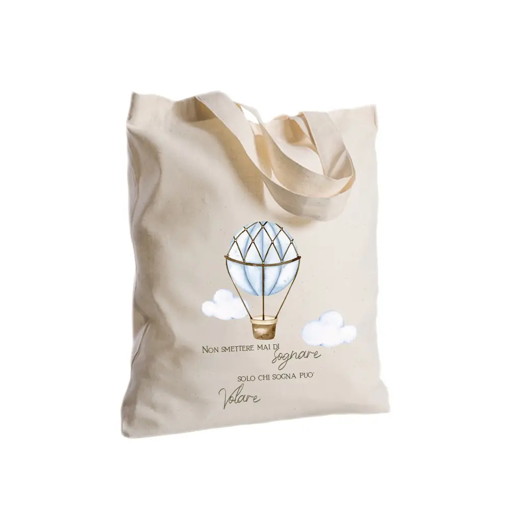 Borsa Shopper mongolfiera celeste in Tessuto Personalizzabile 2 pz
