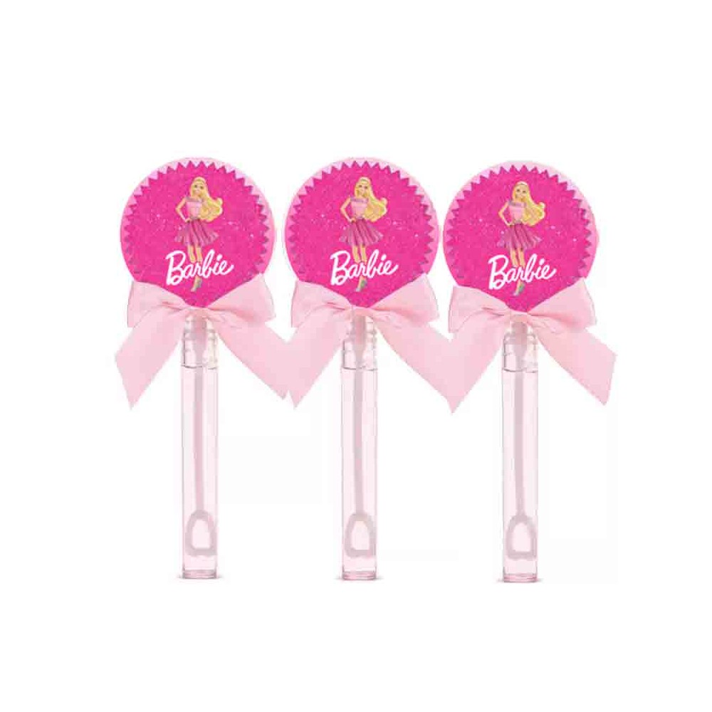 Lecca lecca Barbie rosa con adesivi - 12 PZ