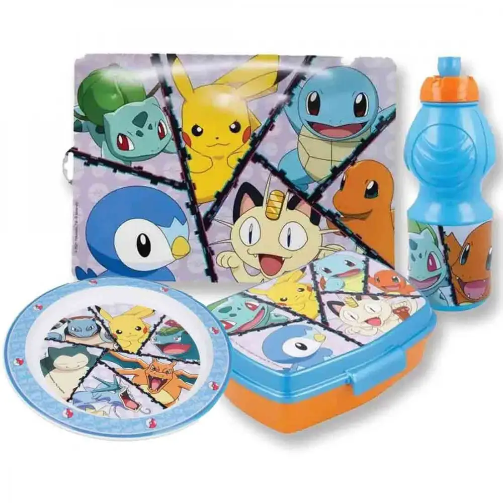 Set Portamerenda + Borraccia + tovaglietta + piatto Pokemon