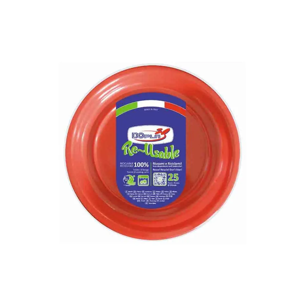 25 Piatti piani in plastica riutilizzabili 22 cm arancione