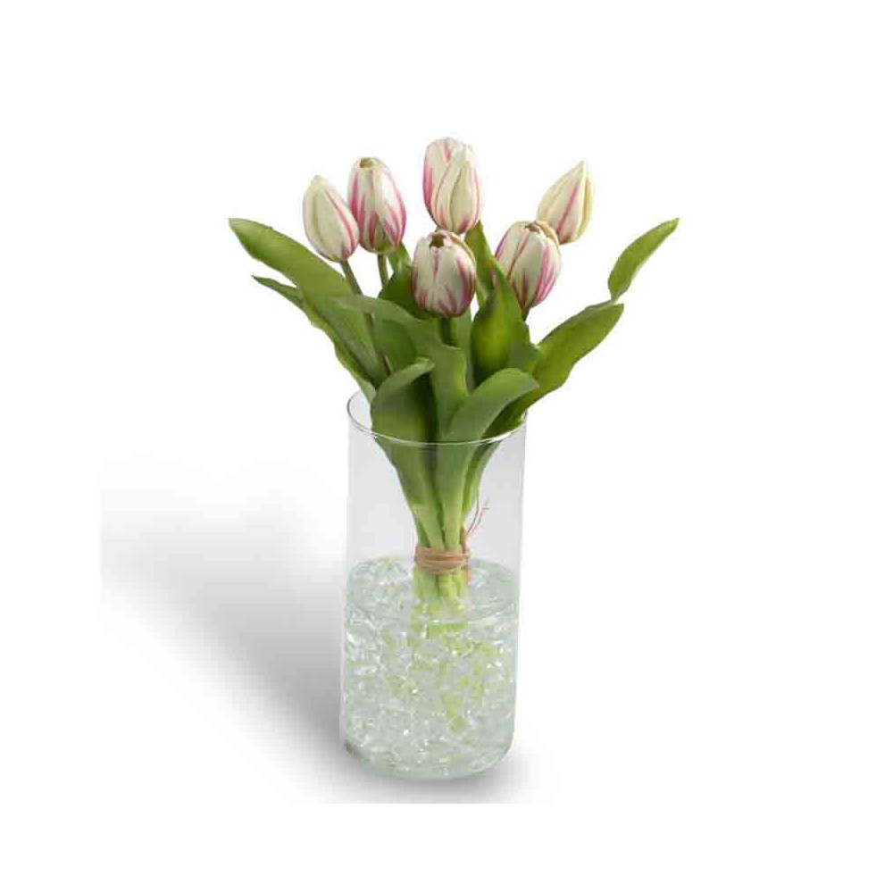 mazzo di tulipani artificiali 5 pz bianco fucsiareal touch TI-15930061-54